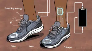 Une puce insérée dans une chaussure pour charger un téléphone portable