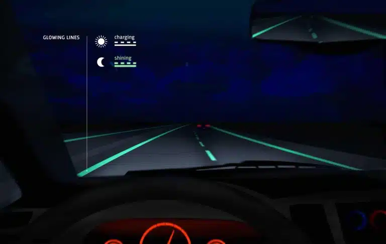 Une route affiche des marquages lumineux au sol