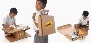 En Inde, des cartons sont transformés en sacs à dos et bureaux pour les enfants défavorisés