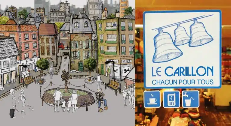 À Paris, des autocollants placés sur les vitrines des magasins signalent aux sans-abris qu’ils sont les bienvenus