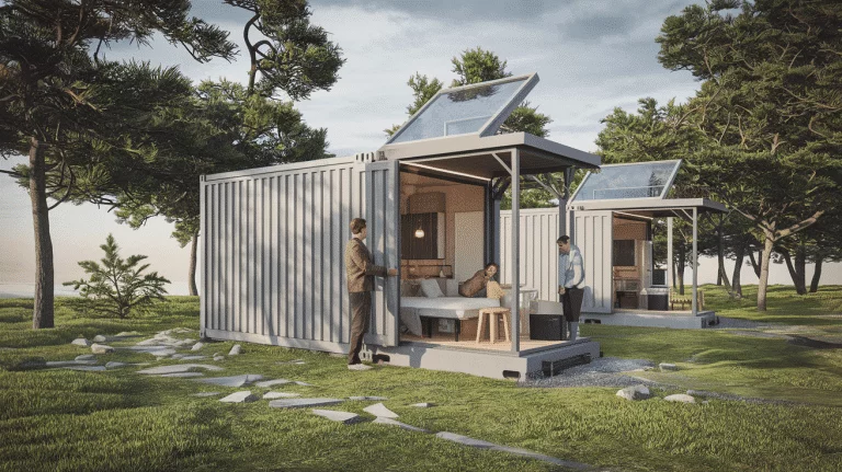 Une maison modulable qui dispose d’une cuisine et d’une salle de bain Une maison modulable qui dispose d’une cuisine et d'une salle de bain