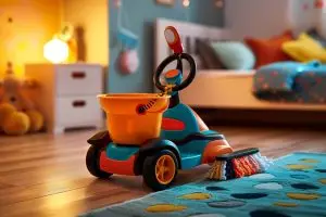 Un kart électrique pour enfants avec serpillère : quand le nettoyage devient un jeu surprenant