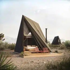 Une tente design offre un glamping luxueux sur deux étages, signée par un starchitect