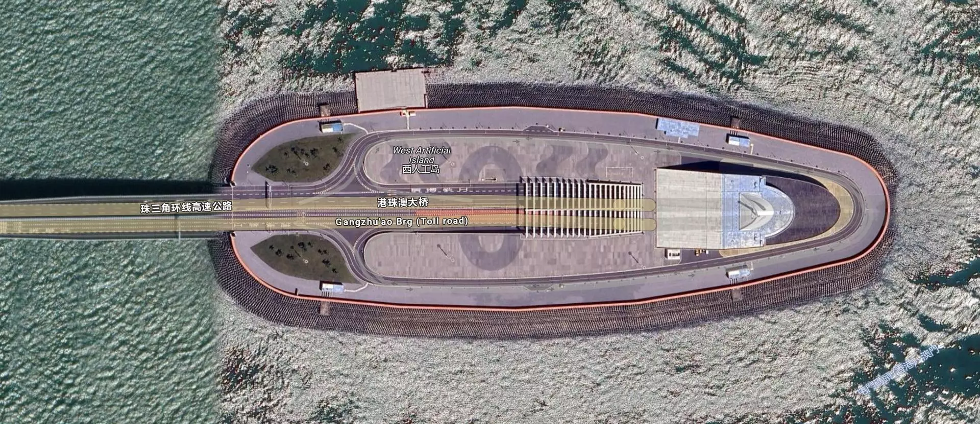 L'île artificielle Ouest du Pont Hong Kong-Zhuhai-Macao, où plus de 20 000 mètres carrés de composite de bambou ont été utilisés pour la construction de l'île