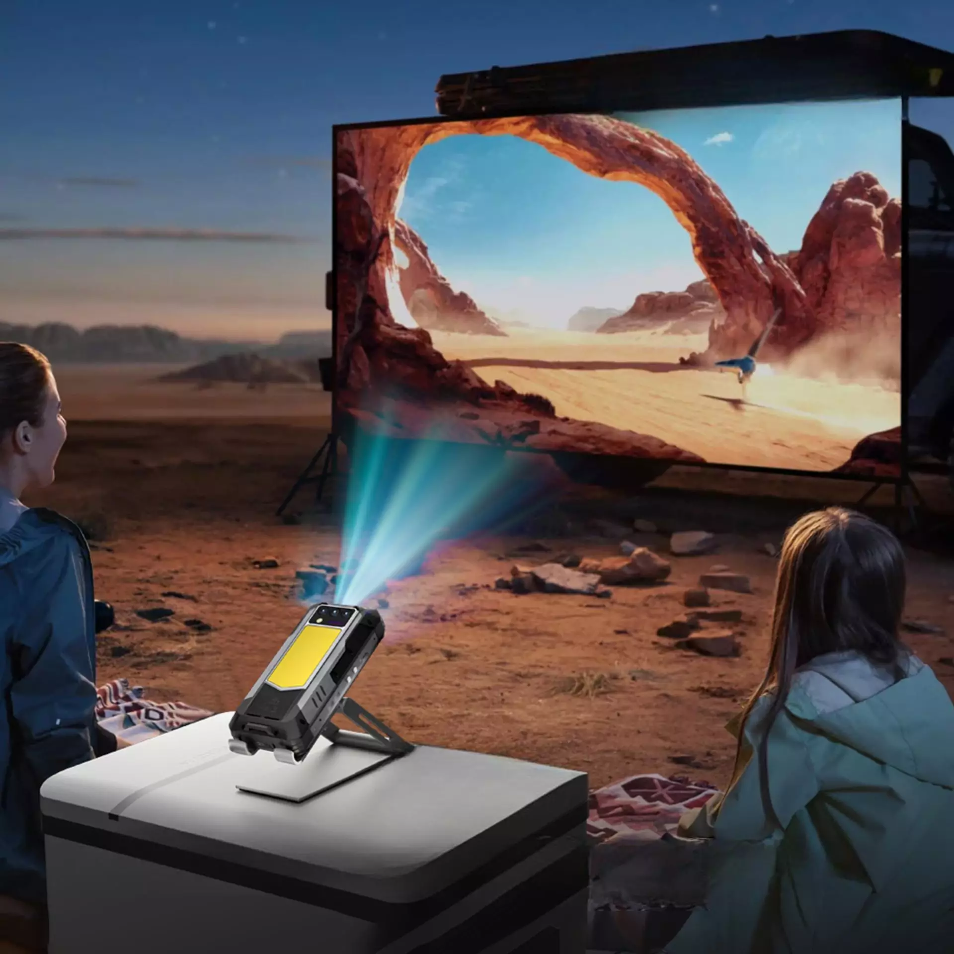 Le projecteur pico ne gère que 854 x 480 pixels avec un contraste de 460:1, donc il vaut mieux attendre la tombée de la nuit pour regarder des films