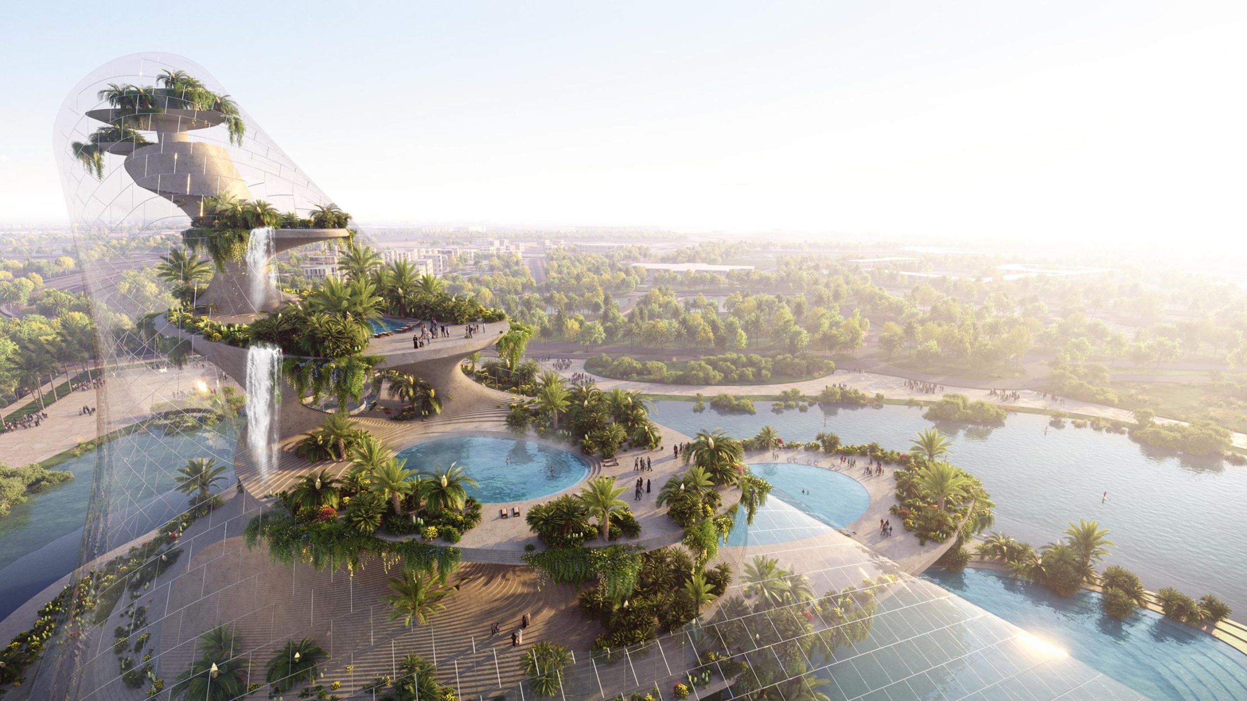 Le cœur de Therme Dubai sera une tour accueillant trois cascades