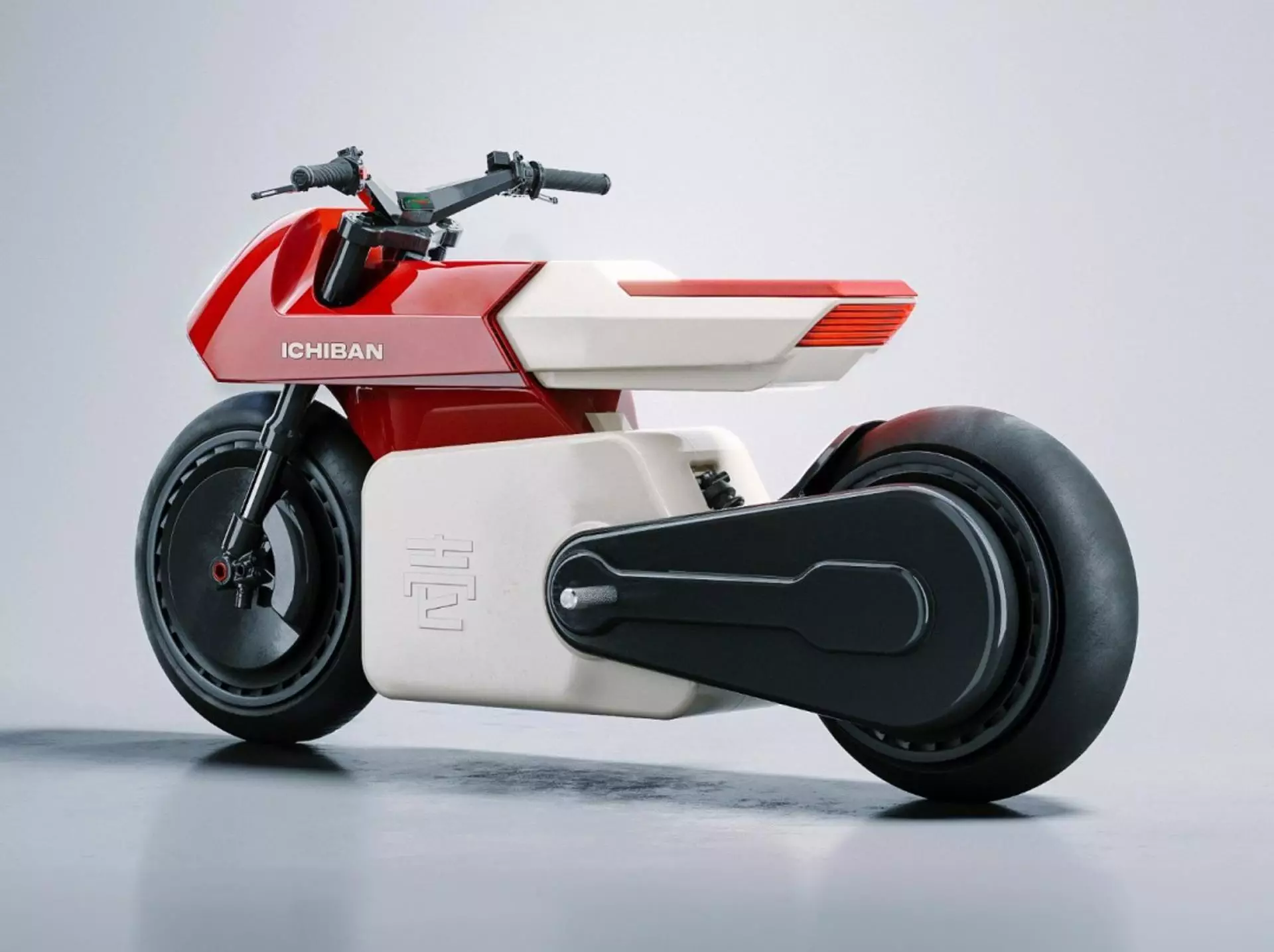 La moto d'Ichiban arbore une silhouette angulaire unique grâce à ses panneaux de moteur, de siège et de carrosserie géométriques
