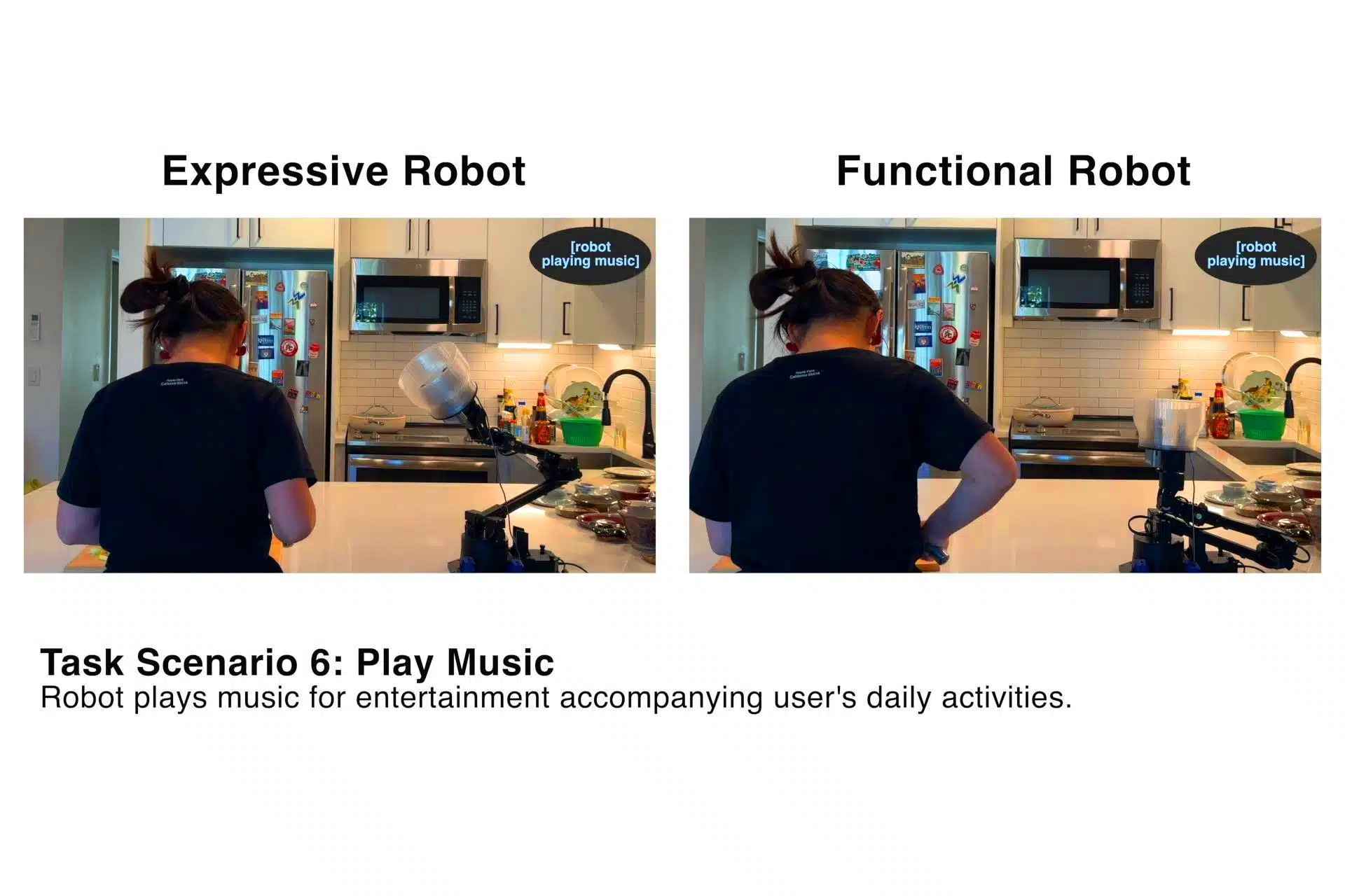 En mode 'Expressif' sur la gauche, le robot danse en rythme avec le chercheur – n'est-ce pas adorable ?