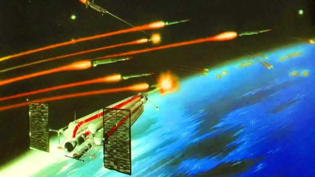 Vision artistique d'un faisceau de particules antimissile