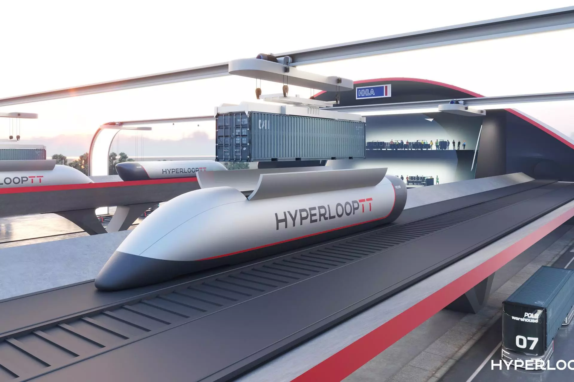 Chaque capsule HyperPort pourra transporter un conteneur de 12 mètres avant de l'emporter à une vitesse de 595 km/h.