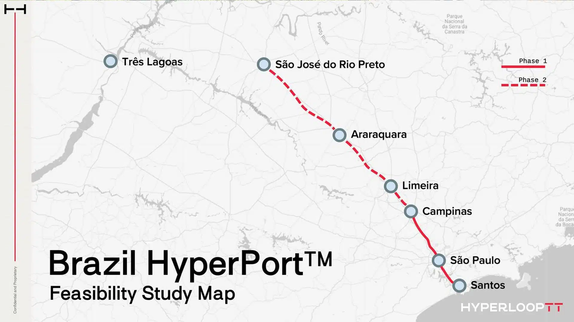 Les lignes HyperPort s'étendront finalement sur 549 km du port de Santos à São José do Rio Preto. Pour l'instant, HTT se concentre sur le trajet plus court de 169 km entre Santos et Campinas.