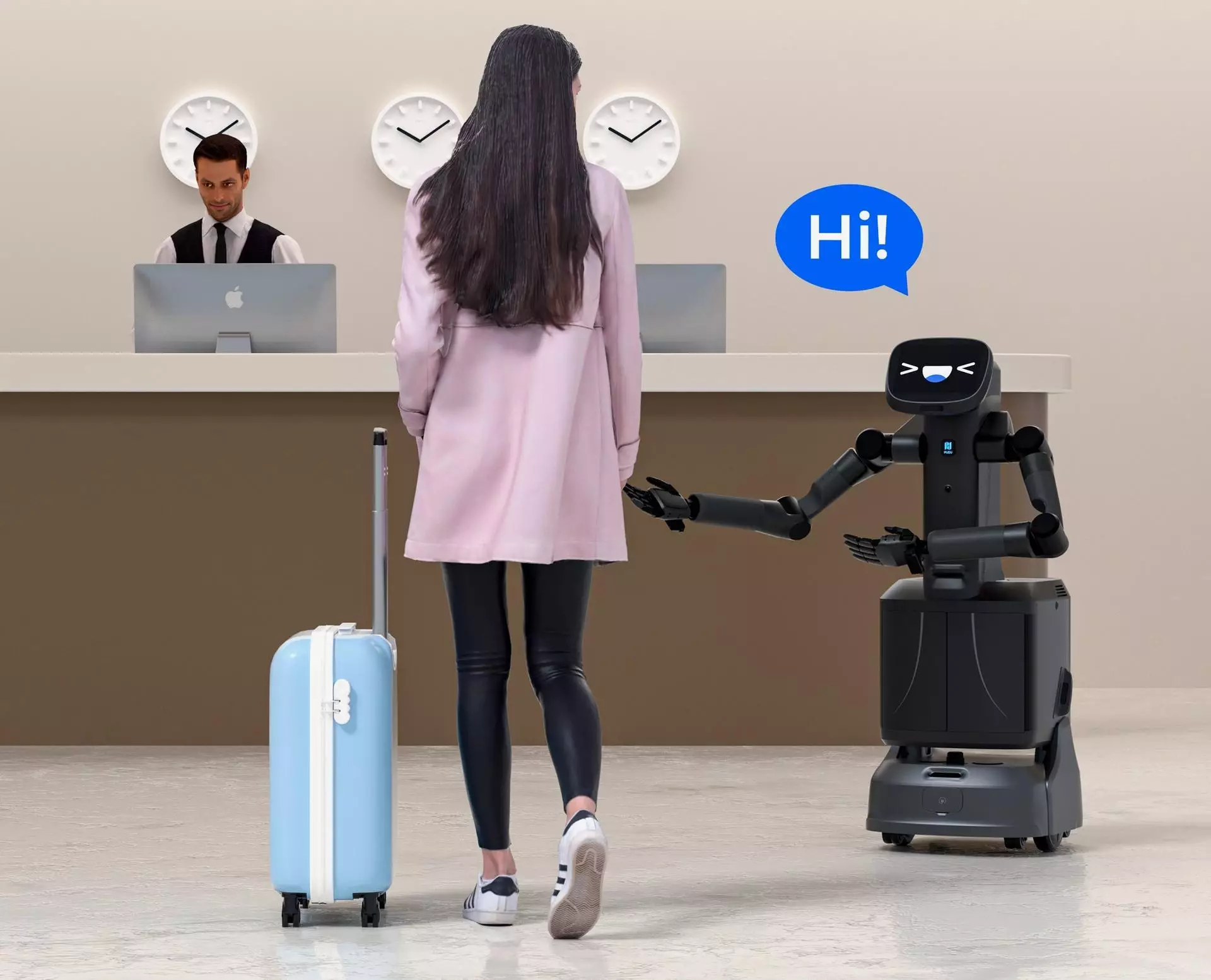 L'écran tactile du robot lui permet de montrer différentes expressions faciales