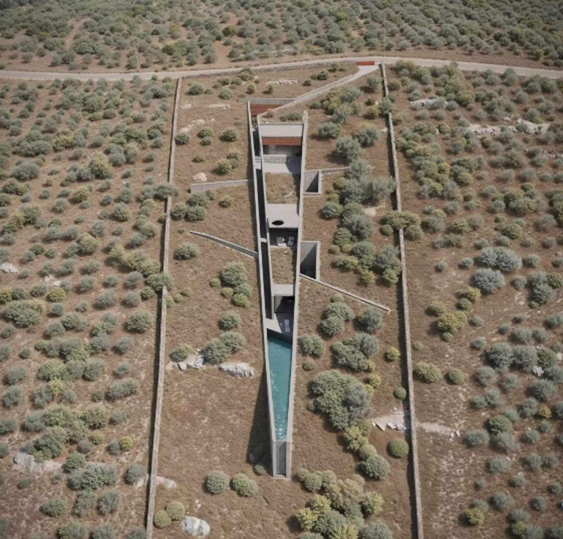 La N'arrow House est une maison souterraine en forme de coin qui est en cours de construction sur une colline en Crète