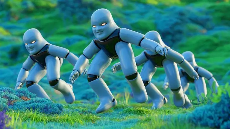 Illustration de robots souples inspirés par les danseurs tubulaires, capables de mouvements autonomes sans électronique. Image réalisée par IA.