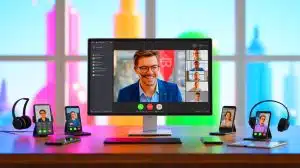 Illustration de la fermeture prochaine de Skype et ses alternatives VOIP (création par IA, non réaliste). Crédit : Ideogram