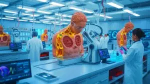 Illustration de l'impression 3D de biomatériaux à l'intérieur du corps. Image réalisée par IA.