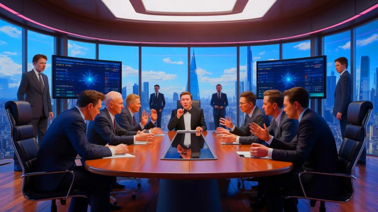 Illustration de la tension autour de la structure à but lucratif d'OpenAI et le rôle critique d'Elon Musk (création par IA, non réaliste). Crédit : Ideogram