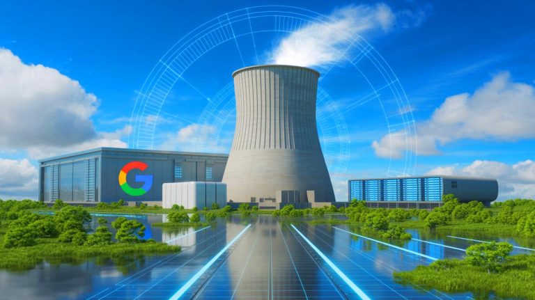 Illustration de la collaboration entre Google et Elementl Power pour des projets nucléaires aux États-Unis (création par IA, non réaliste). Crédit : Ideogram