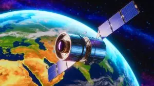 Illustration de la surveillance terrestre par un satellite espion chinois (création par IA, non réaliste). Crédit : Ideogram