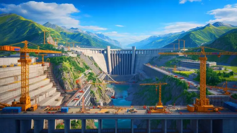 Illustration de la construction du plus grand barrage du monde en Chine et son impact géopolitique. Image réalisée par IA.