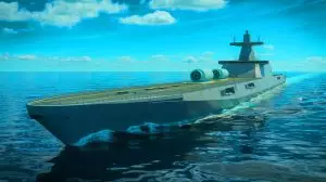 Illustration de navires nucléaires autonomes en mer. Image réalisée par IA.