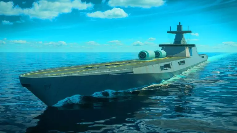 Illustration de navires nucléaires autonomes en mer. Image réalisée par IA.