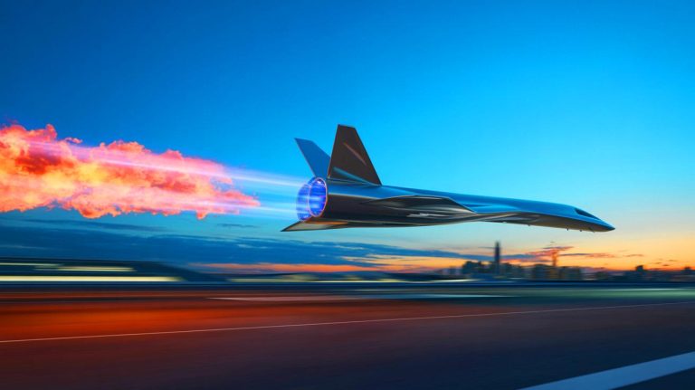Illustration de l'essor des technologies hypersoniques et de leur impact potentiel sur le transport aérien mondial. Image réalisée par IA.