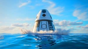 Illustration de la capsule SpaceX Dragon revenant sur Terre avec du matériel scientifique. Image réalisée par IA.