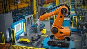 Illustration de Titan, le robot industriel avancé de RoboForce, conçu pour des environnements exigeants. Image réalisée par IA.
