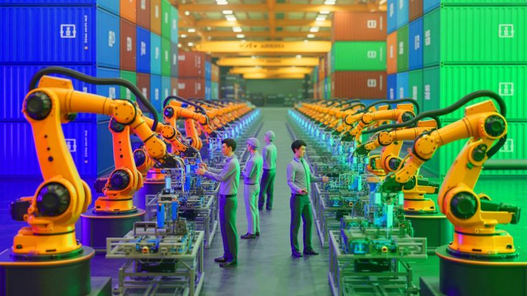 Illustration de l'impact des tensions commerciales sur l'industrie de la robotique américaine (création par IA, illustration non réaliste). Crédit : Ideogram.