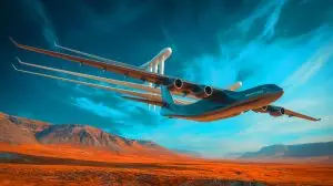 Illustration de l'avion WindRunner transportant des éoliennes géantes vers des sites reculés (création par IA, non réaliste). Crédit : Ideogram