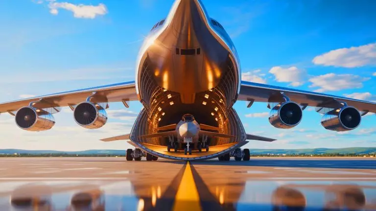 Illustration de la représentation artistique d'avions de chasse entrant dans le Radia Windrunner pour le transport. Image réalisée par IA.