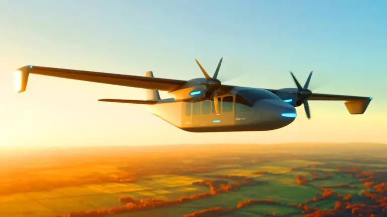 Illustration de la première flotte de fret aérien à propulsion hydrogène-électrique au Royaume-Uni. Image réalisée par IA.