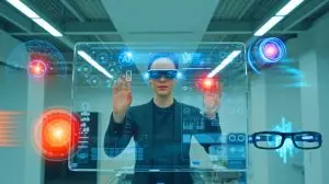 Illustration de l'intégration du mode IA par Google dans son moteur de recherche et le retour des lunettes intelligentes. Image réalisée par IA.