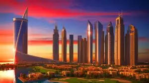 Illustration de projets architecturaux ambitieux de Donald Trump au Moyen-Orient. Image réalisée par IA.