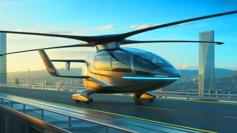 Illustration de l'appareil Racer d'Airbus, un démonstrateur hybride alliant avion et hélicoptère. Image réalisée par IA.