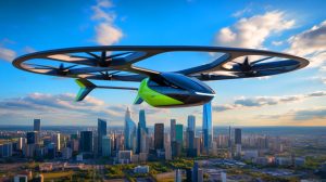 Illustration de l'innovation technologique du Cavorite X7, premier eVTOL à transition de vol stable. Image réalisée par IA.