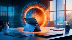 Illustration de l'intégration discrète de l'intelligence artificielle dans une publicité pour les produits Surface de Microsoft (création par IA, illustration non réaliste). Crédit : Ideogram.