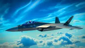 Illustration de l'avion de chasse F/A-XX de la US Navy avec ses avancées technologiques. Image réalisée par IA.