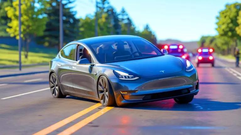 Illustration de l'accident d'une Tesla Model 3 utilisant le système Full Self-Driving. Image réalisée par IA.