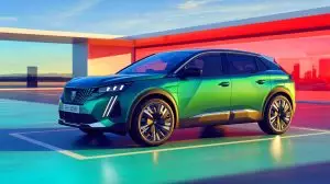 Illustration de la nouvelle version du Peugeot e-3008 Dual Motor, un SUV électrique performant. Image réalisée par IA.