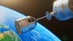 Illustration de la mission Otter Pup 2 par Starfish Space pour la prolongation de la durée de vie des satellites. Image réalisée par IA.