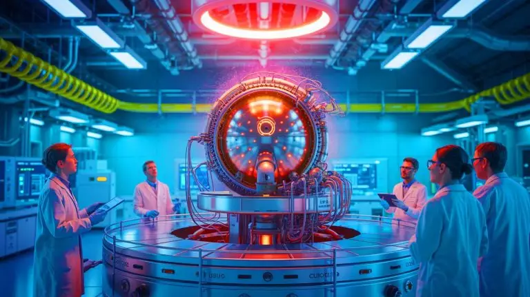 Illustration de la percée canadienne en fusion nucléaire avec la machine Lawson Machine 26 (création par IA, non réaliste). Crédit : Ideogram