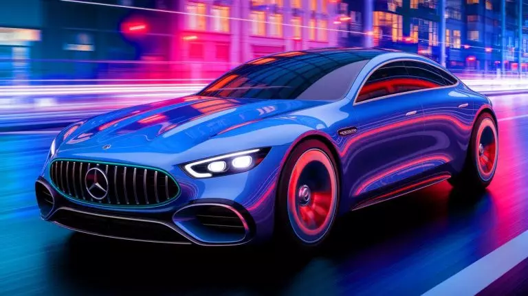 Illustration de la future voiture électrique Mercedes-AMG de 2000 chevaux (création par IA, illustration non réaliste). Crédit : Ideogram.