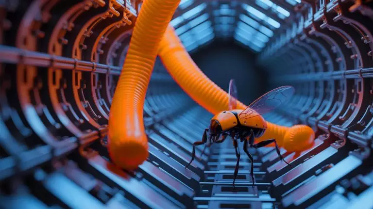 Illustration de robots inspirés par la nature explorant des espaces restreints. Image réalisée par IA.