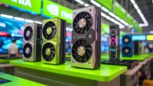 Illustration de la stratégie de Nvidia visant à maintenir sa position sur le marché chinois avec une nouvelle puce d'intelligence artificielle. Image réalisée par IA.