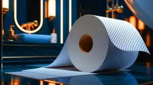 Illustration de la révolution silencieuse du papier toilette avec une ligne ondulée de perforation (création par IA, illustration non réaliste). Crédit : Ideogram.
