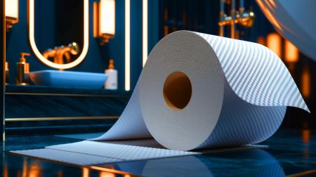 Illustration de la révolution silencieuse du papier toilette avec une ligne ondulée de perforation (création par IA, illustration non réaliste). Crédit : Ideogram.