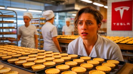 Illustration de l'annulation par Tesla d'une commande de tartes à une boulangerie. Image réalisée par IA.