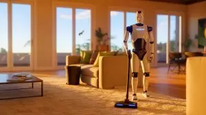 Illustration de Tesla Optimus effectuant des tâches ménagères avec autonomie. Image réalisée par IA.